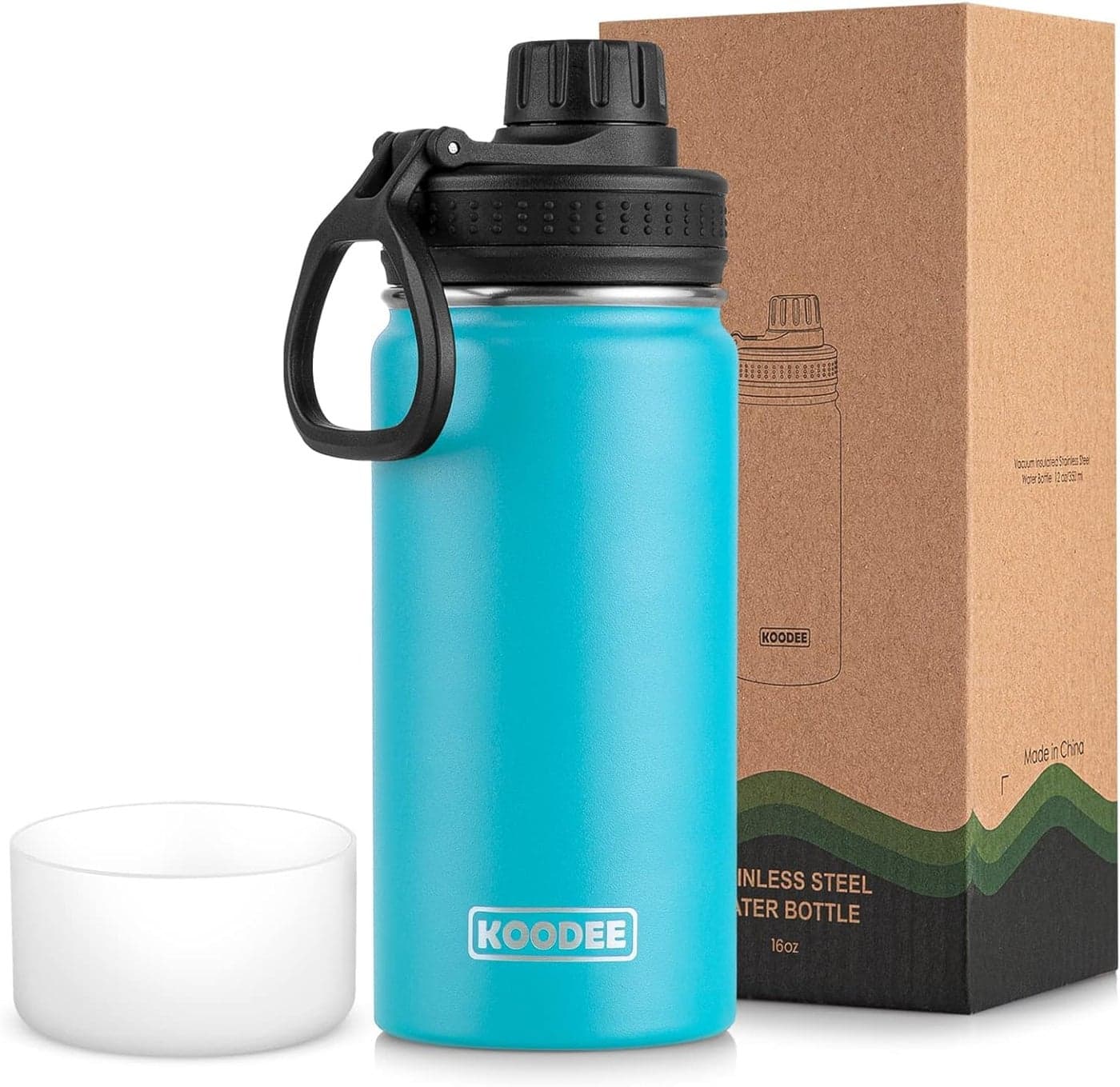 koodee Water Bottle for Kids16 oz Stainless Steel Vacuum Insulated Sports Water Bottle for Black to School Reuasble Metal Wide Mouth Water Flask for Girls Boys BPA Free Sky Blue