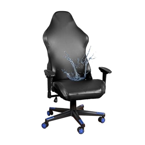 Waterproof PU Leather Gaming Chair Cover, Ergonomic Office Computer Game Chair Slipcovers, 4pcs Set Anti-Slip Stretchy Covers for Reclining Racing Gaming Chair (Black)