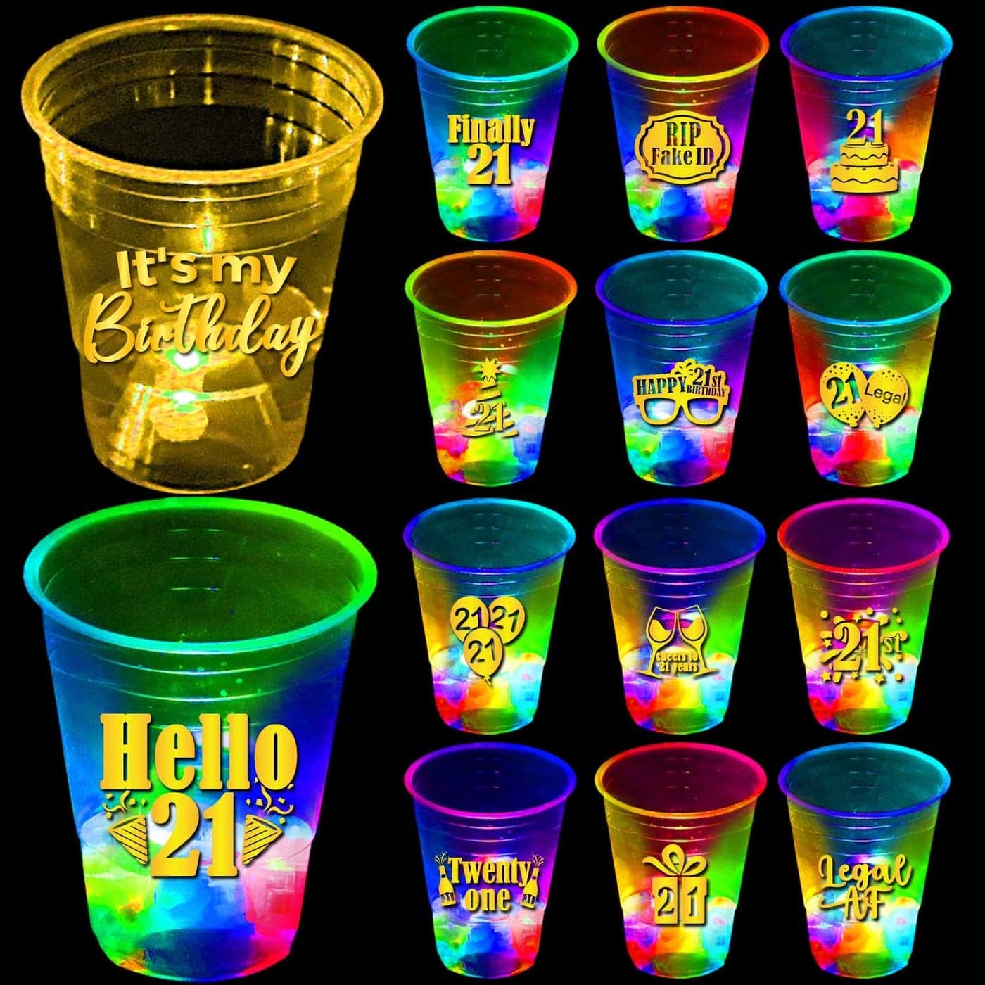 mishunyus 24 Pcs Glow 21st Birthday Party Cups Gold 16 oz Cups for Men Women Happy 21st Birthday Decorations SuppliesFavors Finally Legal Cheers to 21 Years