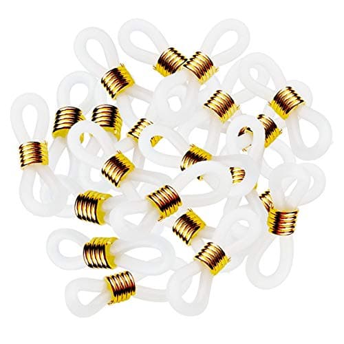 TTSAM 40 Pieces Eyeglass Chain Ends Adjustable Rubber Spectacle End Connectors for Eye Glasses Holder Necklace Chain (White and Gold)