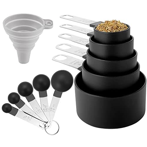 Measuring Cups and Spoons Set of Huygens Kitchen Gadgets 10 Pieces, Stackable Stainless Steel Handle Measuring Cups for Measuring Dry and Liquid Ingredient (White)