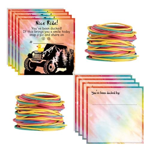 Duck Tags, You've Been Ducked - Duck Ducking Game Card, 50 Pack, 2 x 2 Inch, With Round Hole and Rubber Bands, Square Bright colors Design