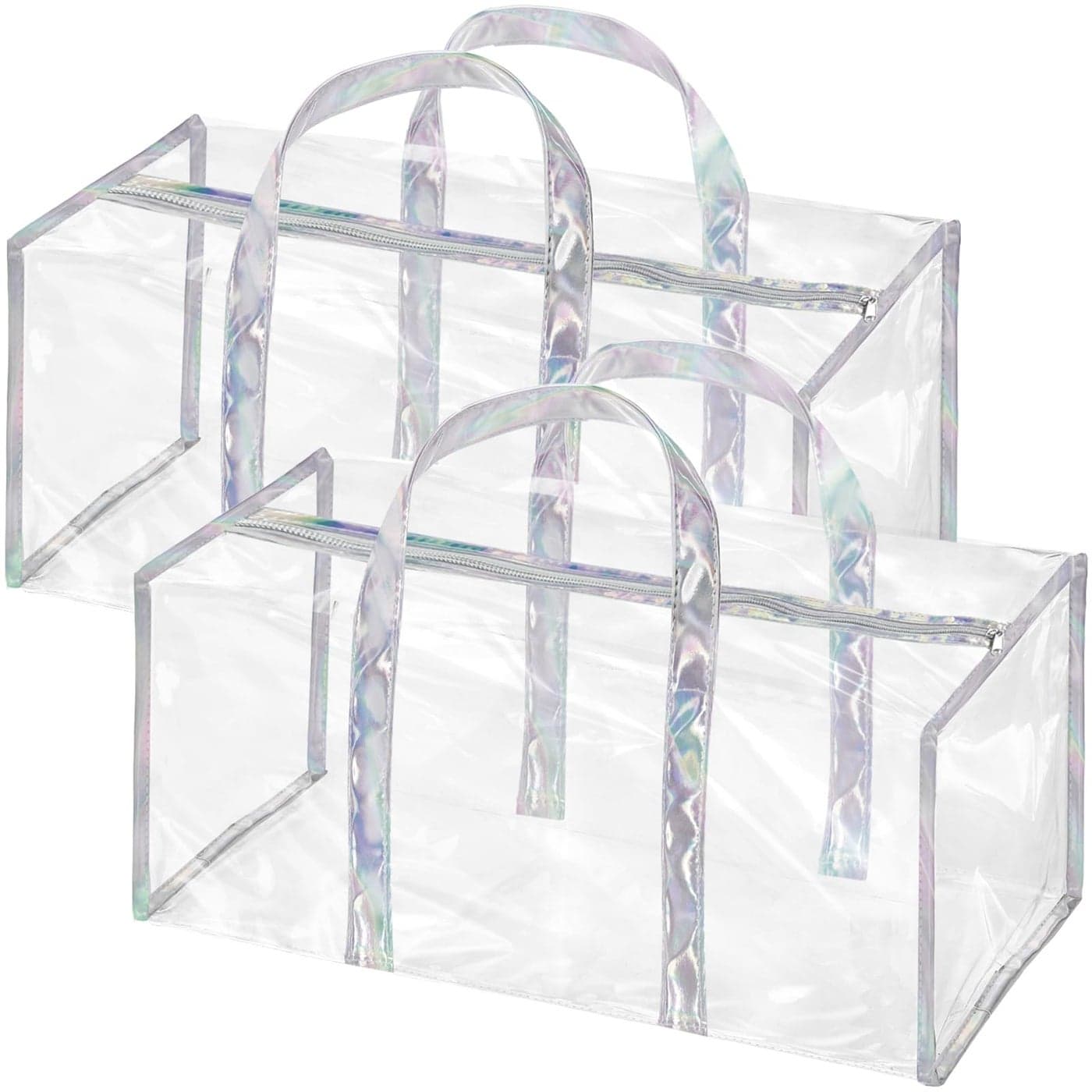 Lyellfe 2 Pack Clear Duffle Bag for Women Heavy Duty Sports Tote Gym Bags Large PVC Tote with Zipper Plastic Makeup Toiletry for Gym Travel Beach and Picnic