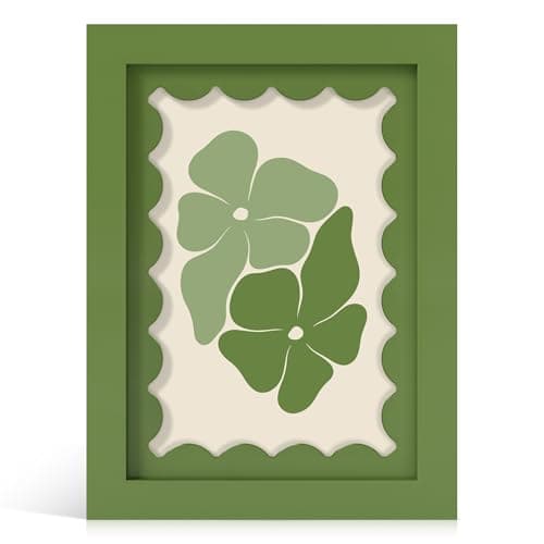 THKRLOF 5x7 Picture Frame with Real Glass, Wooden cute 5 x 7 Photo Frame with Wavy Mat for Tabletop and Wall Hanging, Green, 1 Pack