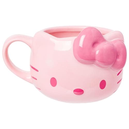 Silver Buffalo Sanrio Hello Kitty Pink Face and Bow Ceramic 3D Sculpted Mug, 20 Ounces, Limited Edition