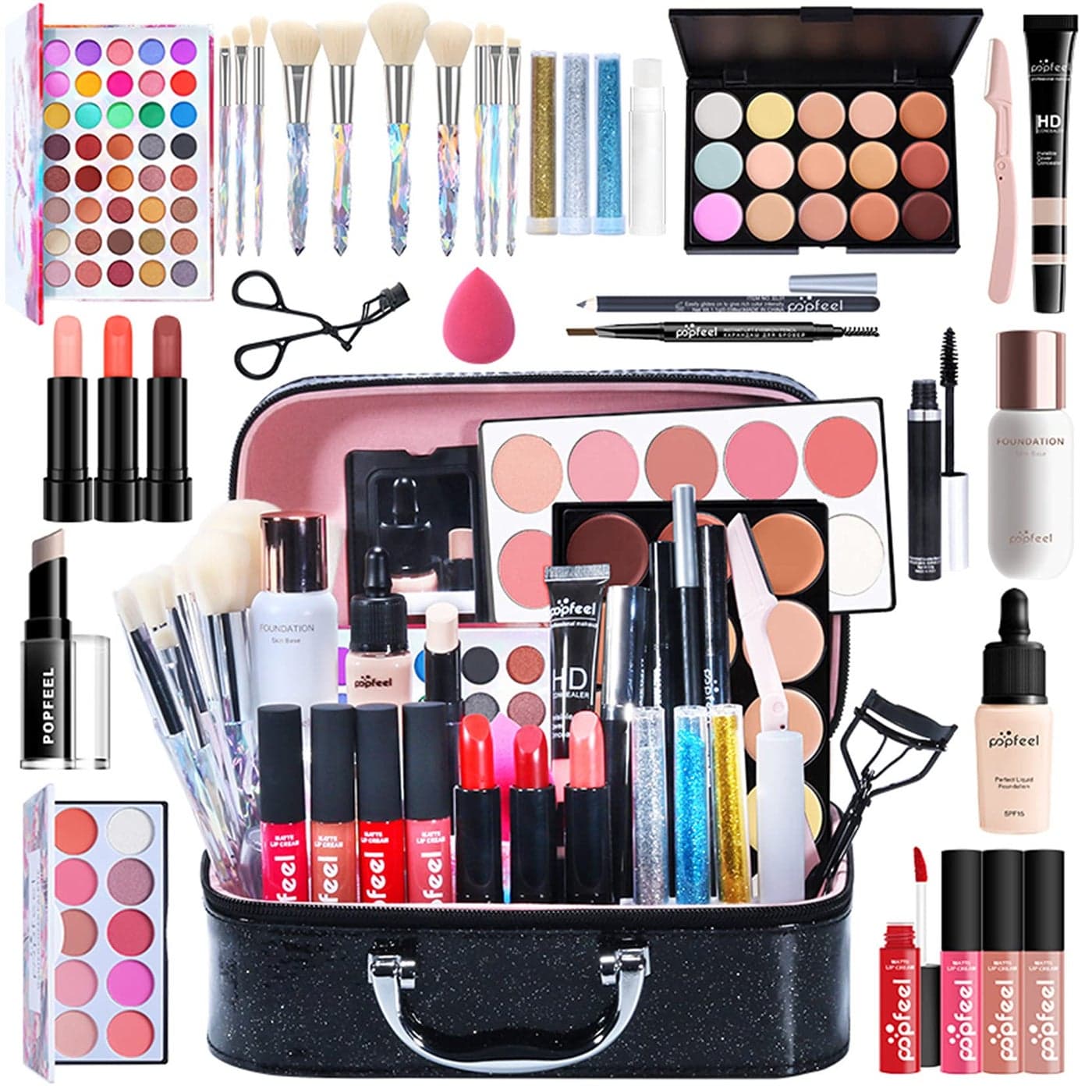 Pure Vie AllinOne Holiday Gift Makeup Set Cosmetic Essential Starter Bundle Include Eyeshadow Palette Lipstick Concealer Blush Mascara Foundation Face Powder Makeup Kit for Women Full Kit