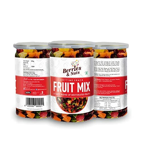Berries And Nuts Candied Mixed Dried Fruits | Sun Dried Fruits - Pineapple, Apple, Papaya, Mango, Pomelo | 600 Grams | 3 Bottle of 200 Grams
