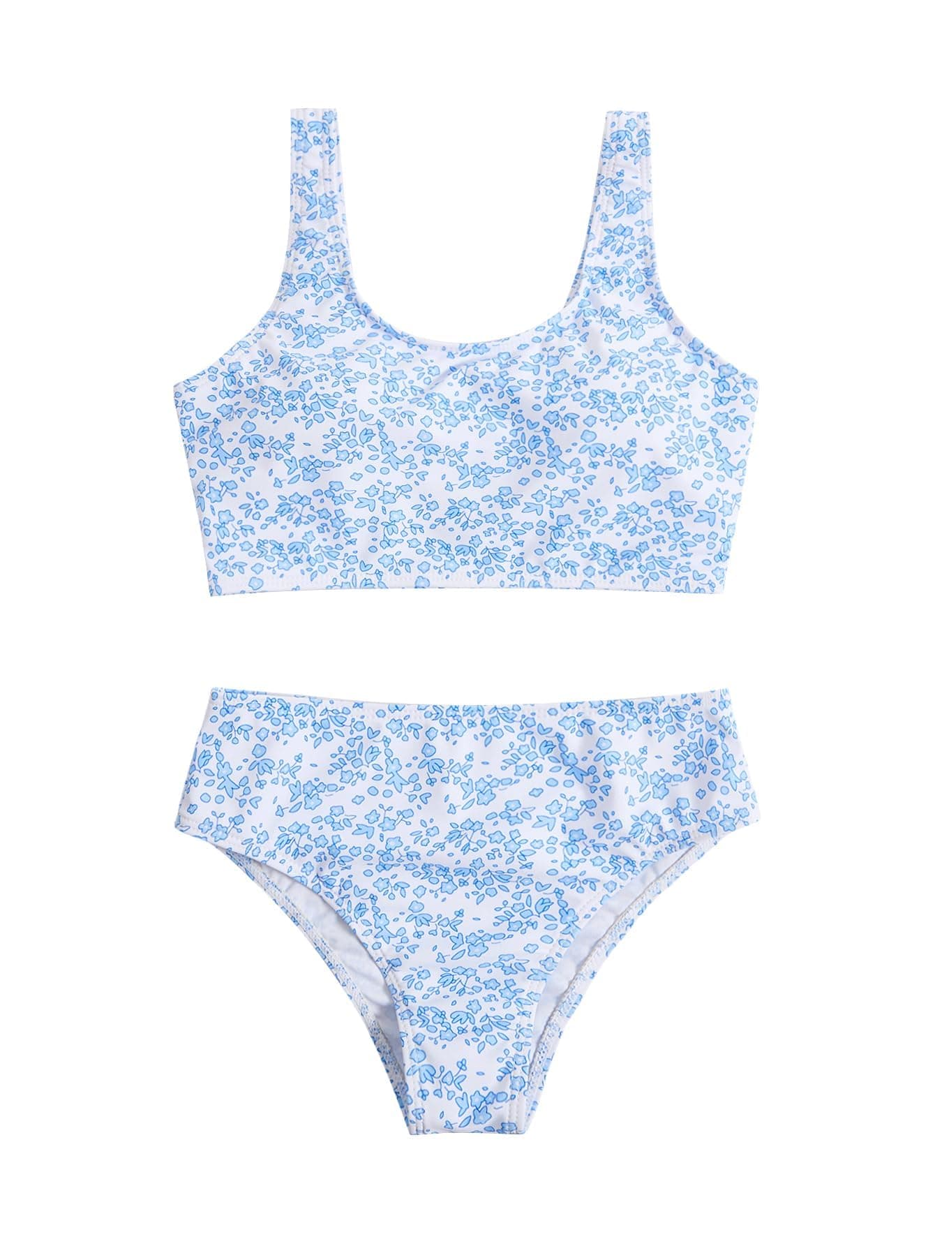 RoseSeek Girl's 2 Piece Striped Bowknot Swimsuit Set Wireless Cute Bathing Suit Summer Beachwear Bikini Sets Blue 12Y