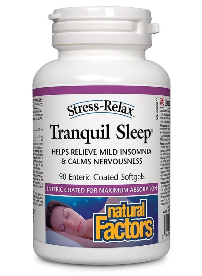 Stress-Relax Tranquil Sleep by Natural Factors, Sleep Aid with Suntheanine L-Theanine, 5-HTP, Melatonin, 90 Softgels
