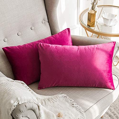 Khooti Rectangular Velvet Cushion Cover, 12x24 | Pink | Pack of 1 | Solid Plain Soft & Smooth, Decorative Cushion Covers for Living Room, Bedroom, Couches, Chairs, Sofas, Beds & Home Decor