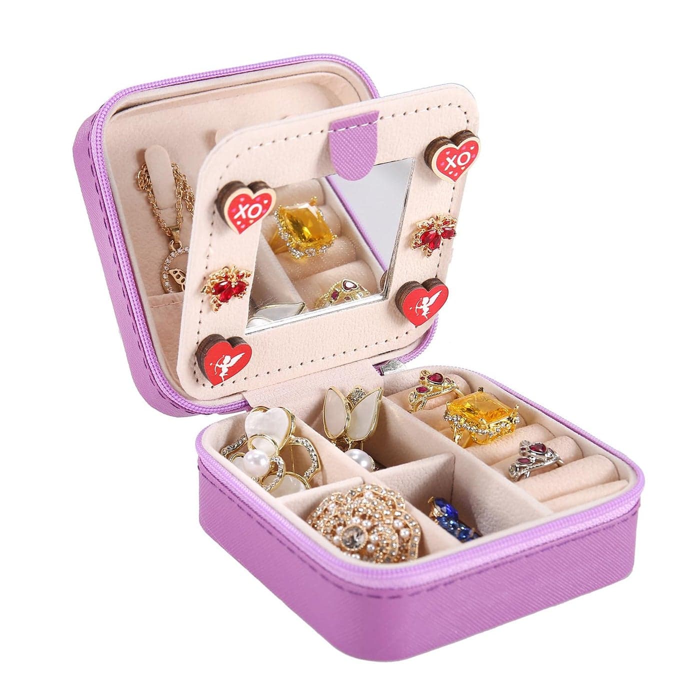 KElofoN Travel Jewelry Case with Mirror Small Organizer Box for Girls Women Purple