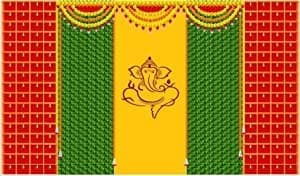 Dhara Creation Talambralu Ganesh Bells Backdrop Cloth for All FestivalsHouse Hold FunctionsHaldi Function Any Traditional Ceremonies 5Feet Height 8 Feet Width
