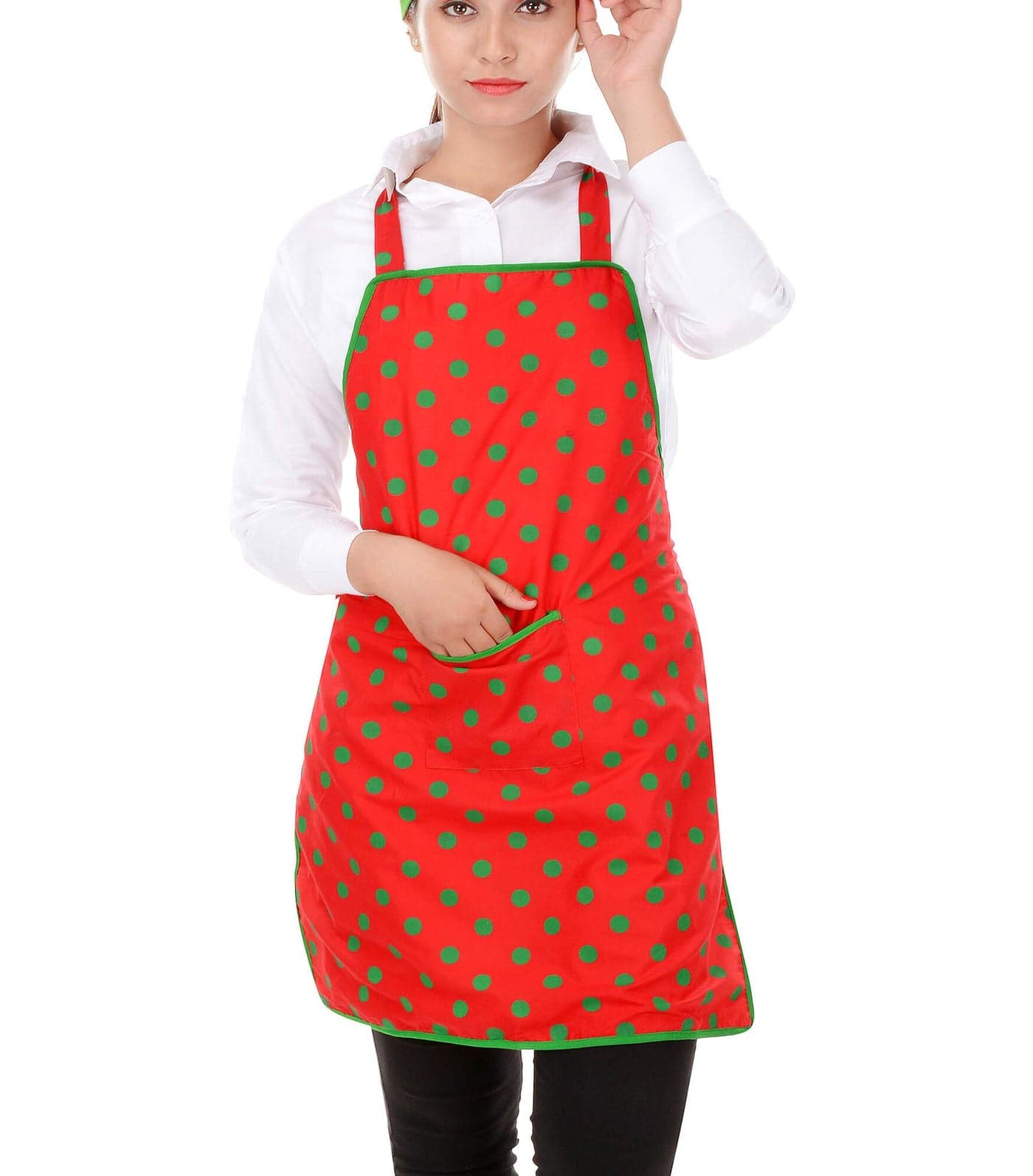 Switchon Waterproof Polka dot Cotton Kitchen multi-purpose cooking baking Apron,Red and Green,Cotton