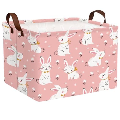 BOAMAU Large Rectangular Cute Kid Easter Basket Empty Bunny Eggs Easter Basket Gift Spring Room Storage Organizer Dcor E04