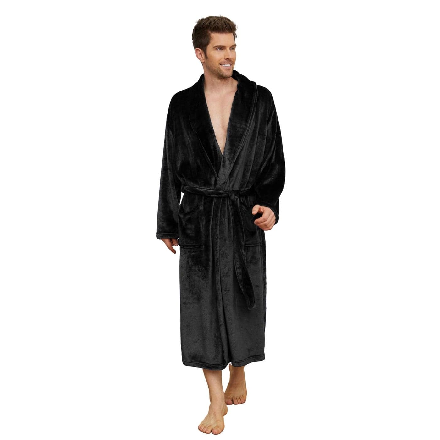 U2SKIIN Mens Fleece Robe Plush Collar Shawl BathrobeBlackLXL