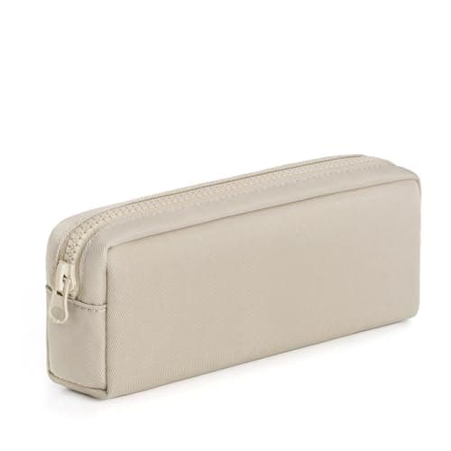 DOBMIT Big Capacity Pencil Case Pure Color Pen Pouch with Zipper Stationary Storage Bag for Adult Officers Khaki