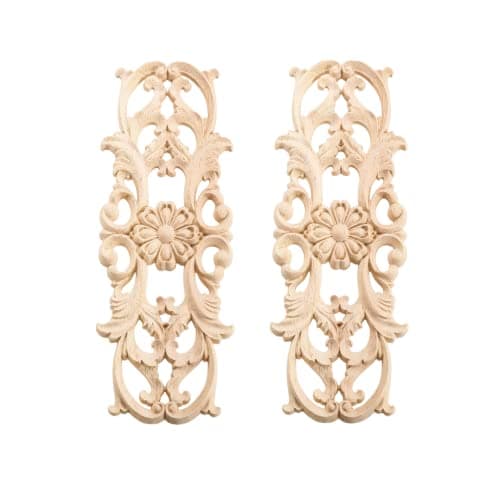 MUXSAM Wood Appliques Onlays, Long Wooden Carvings Decals Overlays for Wall Mantels Dresser Cabinet Closet Door Furniture Decoration(2-Pack, 22x8cm/8.7"x3.2")