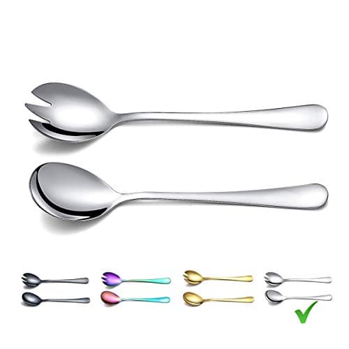 Salad Server Set, Berglander Stainless Steel Salad Serving Set, Salad Servers, Salad Spoon, Salad Fork, Pack of 2 (Shiny Silver)