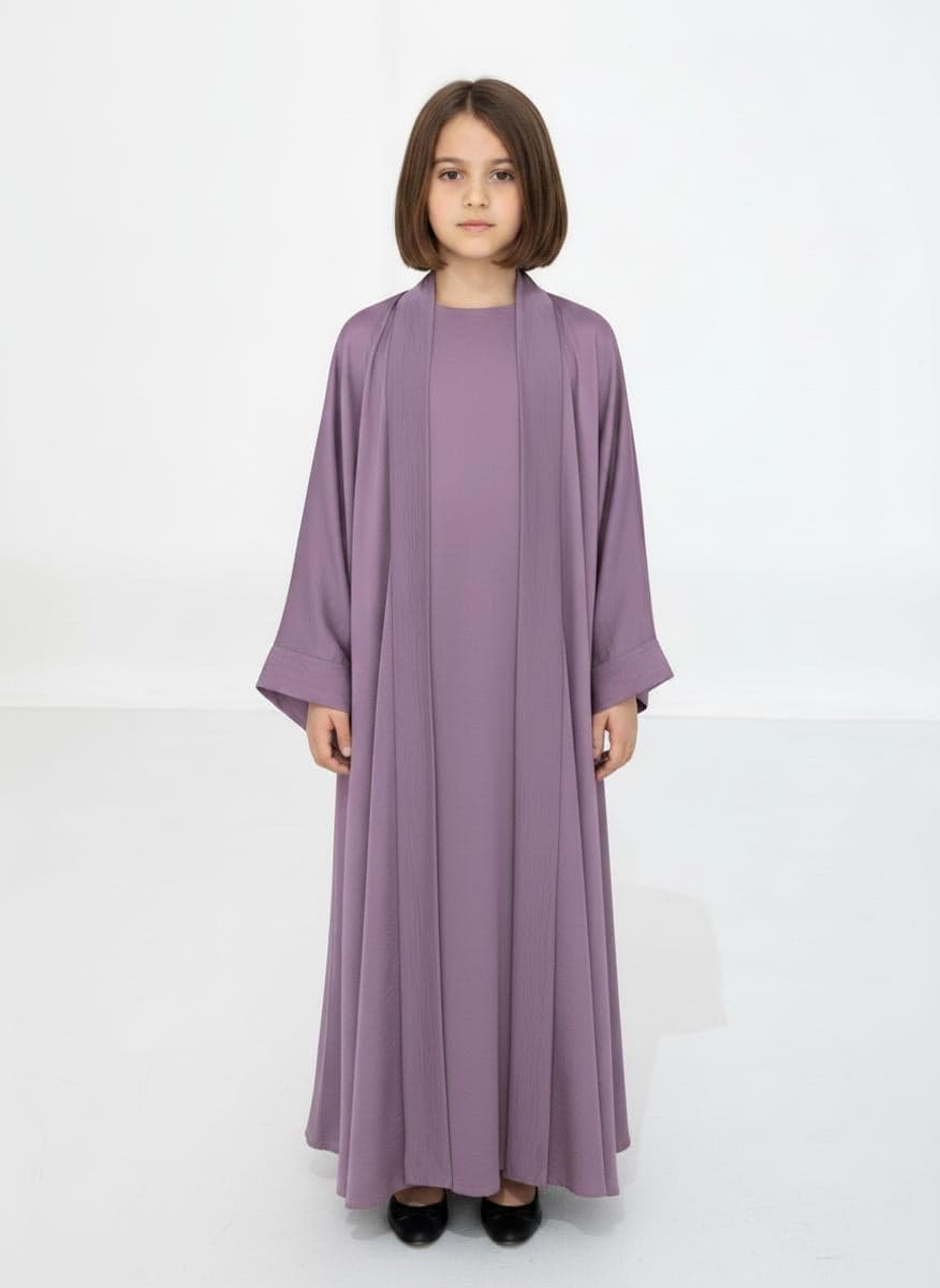 Purple Premium 3-Piece Kids Abaya Set Lightweight Harir Maqsood Modest Wear for Girls
