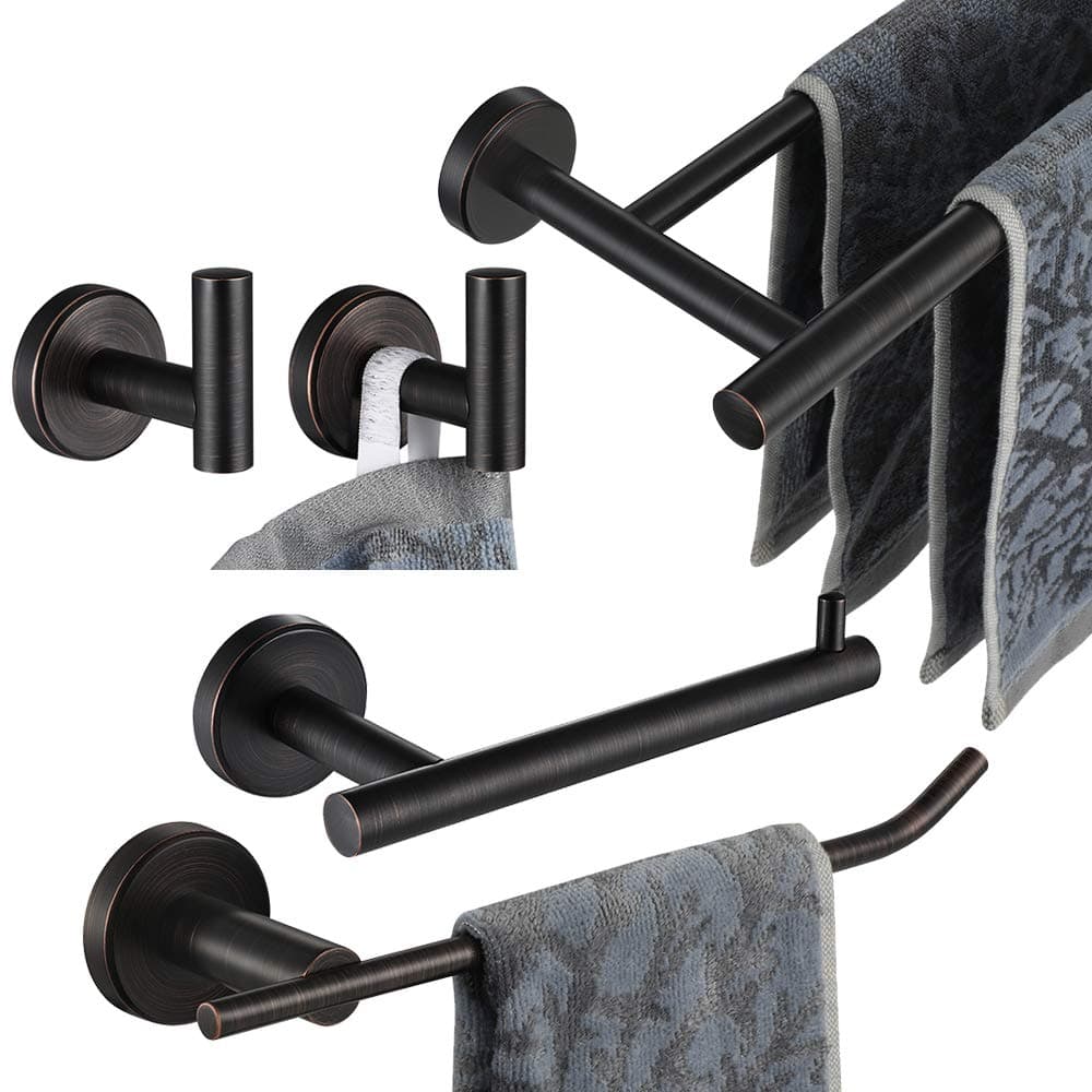 JQK Bathroom Hardware Set Oil Rubbed Bronze 5Piece Bath Accessories Set Wall Mount Includes 24 in Towel Bar 9 in HT Bar TP Holder Towel Hook x 2 BAS105ORB