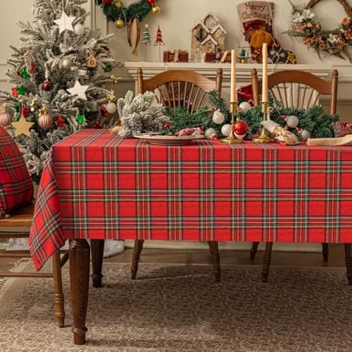 Softalker Christmas Checkered Tablecloth Rectangle - Red Buffalo Plaid Linen Cotton Gingham Xmas Table Cloths, Winter Farmhouse Table Decorations for Dining/Parties/Holiday, 54 x 80 Inch