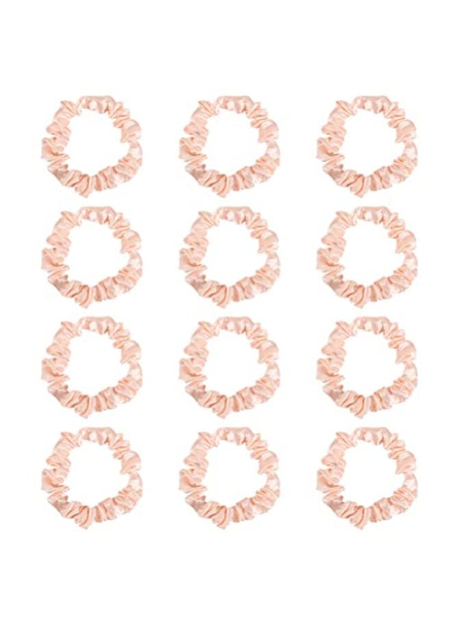 12Pcs Pink Satin Hair Ties Silk Hair Scrunchies Skinny Hair Ties Ponytail Holder Accessories Gift for Women Girls