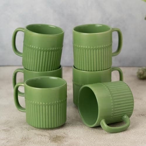 Clay Craft Fine Ceramic Crimson Green Coffee Mug Set of 6, Cups for Tea & Coffee, Mug Set, Gift Set, Elegant Design for Home and Kitchen and Can Be Gifted to Your Loved Ones On Any Occassions