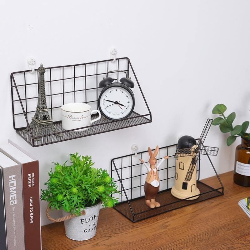 JUGTE Metal Wall Mounted Floating Shelves Self-Adhesive Home Decor Shelf Wall Decoration Holder Decor Shelves Plant Display Racks for Bedroom, Living Room, Bathroom, Kitchen, Office (Black)