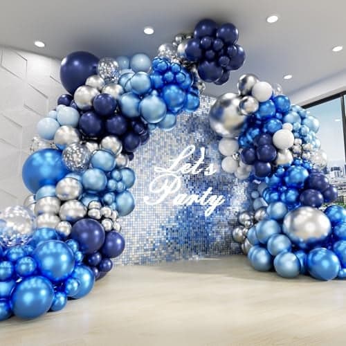134pcs Blue Balloon Arch Kit Blue Balloon Garland with Blue and Silver Balloons for Wedding Baby Shower Graduation Birthday Party Decorations