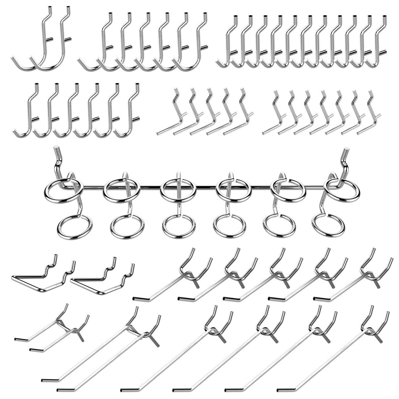 Hiltex 53106 Pegboard Hook Assortment Set 50 Piece Heavy Duty Pegboard Hooks for Tools Garage Workshops Hooks and Holders Accessories for Craft Room Wall Storage Shelving Peg Hooks
