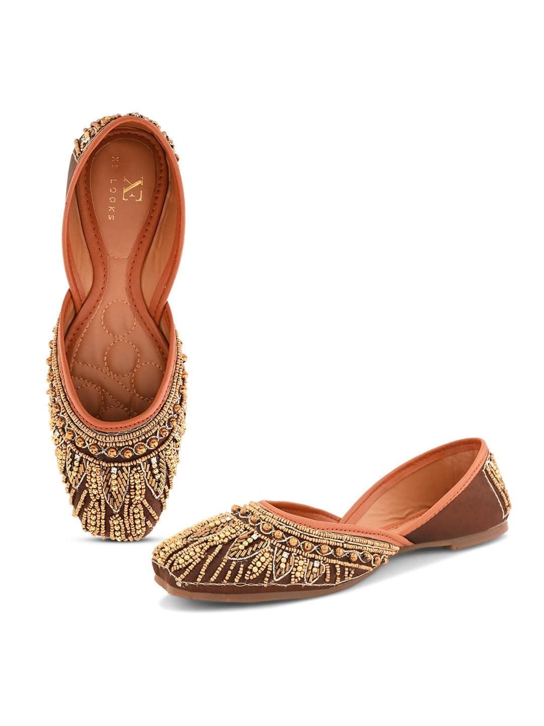 XE Looks Brown Jutti | Handcrafted Ethnic Punjabi Jutties with Intricate Bead & Sequin Embellishments | Comfortable & Stylish Footwear for Girls & Women
