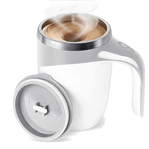 Maharsh Automatic Magnetic Stirring Coffee Mug, Rotating Home Office Travel Mixing Cup Suitable for Coffee, Milk, Cocoa and Other Beverages (Battery White) 380 ml