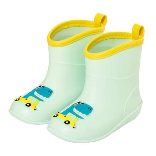 FUNCOO PLUS Toddler Kids Rain Boots Baby Rain Shoes Children Easy On Waterproof Boots for Boys and Girls, Green Dinosaur, Toddler Size 10.5-11