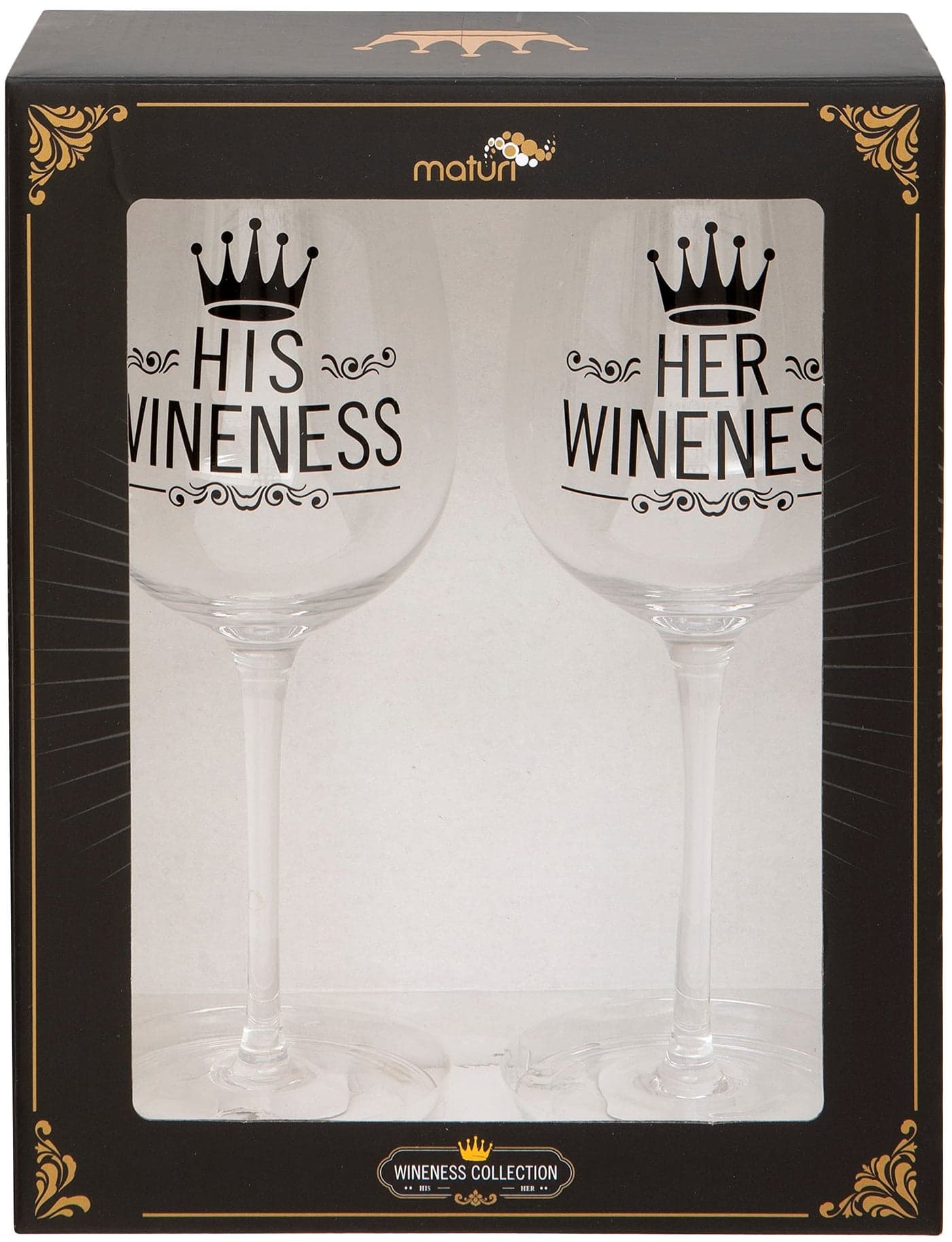 Maturi Set of Two His and Her Wineness Wine Glasses