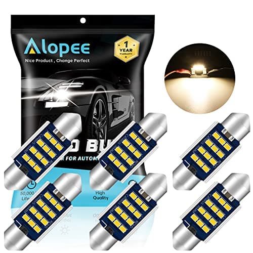 Alopee 6418 LED Bulb C5W Festoon 1.42-inch Warm White 3000K - Error-Free Non-Polarity Replacement for DE3423 4410 C5W - Interior Dome Lights & Map Lights - DC 9-28V Vehicle Bulbs (6-Pack)