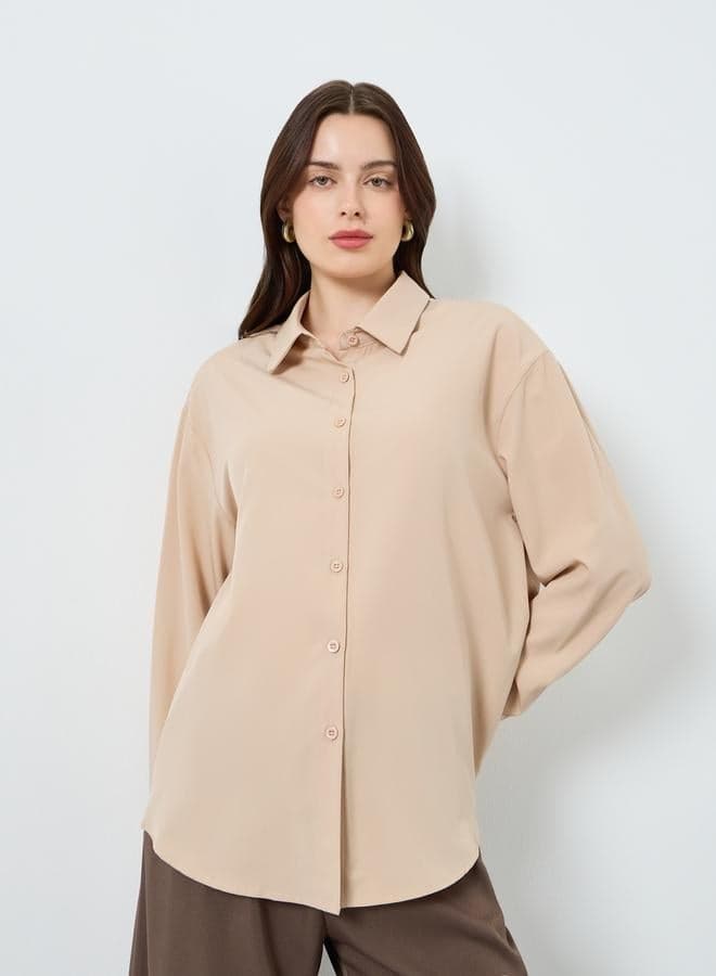 Solid Long Sleeve Oversize Shirt — XL