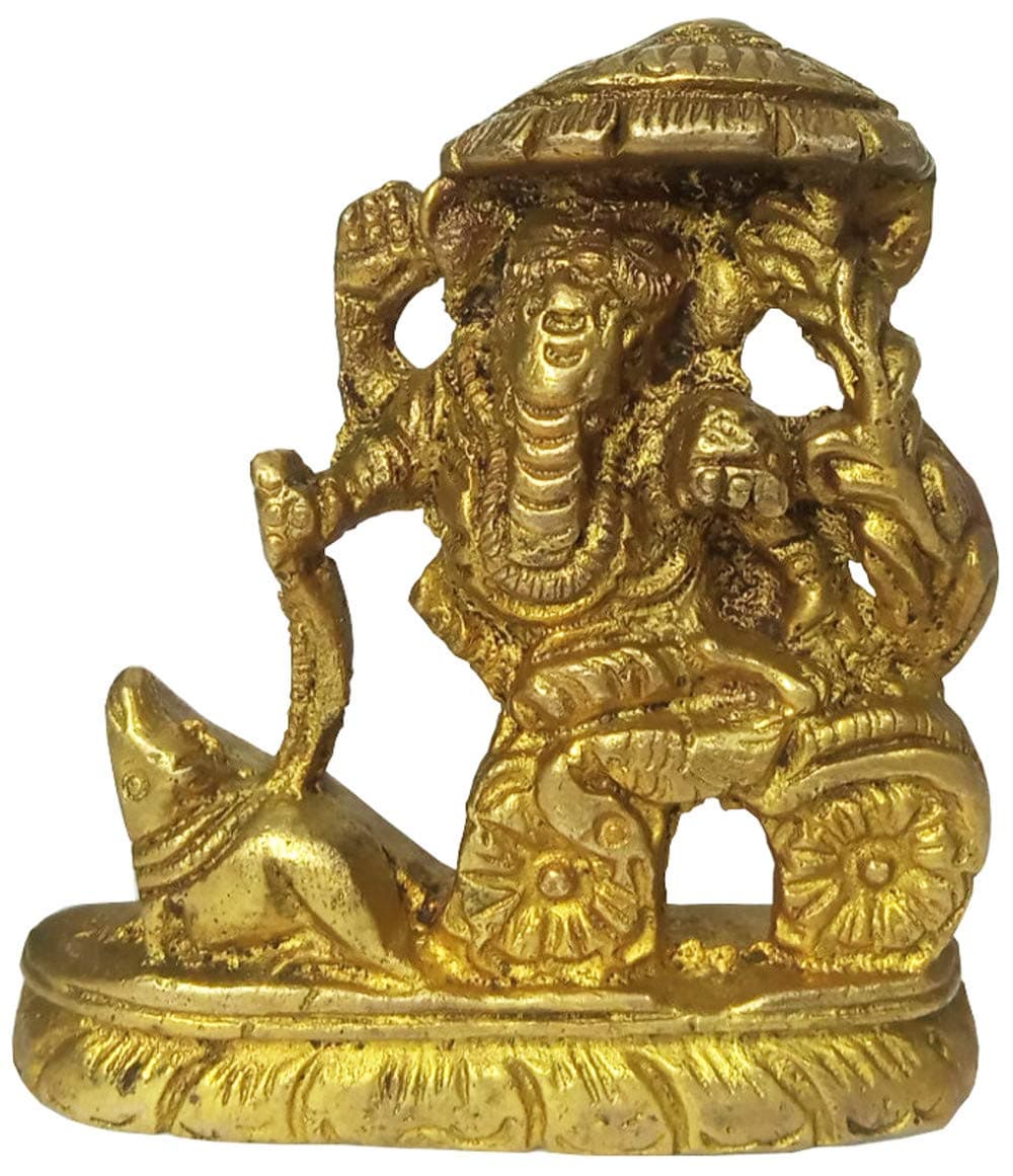 Purpledip Rare Collection Brass Statue Ganapathi Ganesha On Chariot Drawn by Mouse (12176)