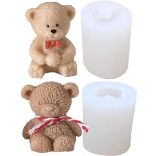 Cute Bear Set Candle Mold Cartoon Bears Silicone Mold for Soap Soy Wax Epoxy Resin DIY Handcraft Party Dinner Ornaments Wedding Car Decoration 2 Pack
