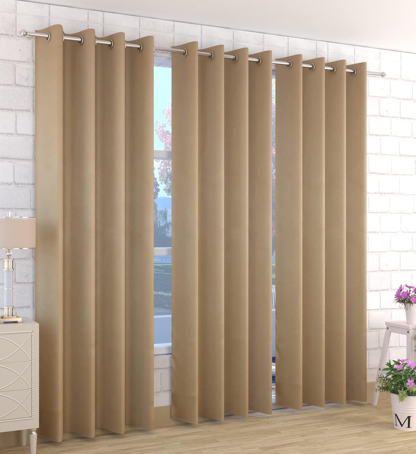 Kiara Creations 2 Piece Room Darkening Thermal Insulated Blackout Light Chocolate Floral Opaque Curtains for Long Door 9 Feet