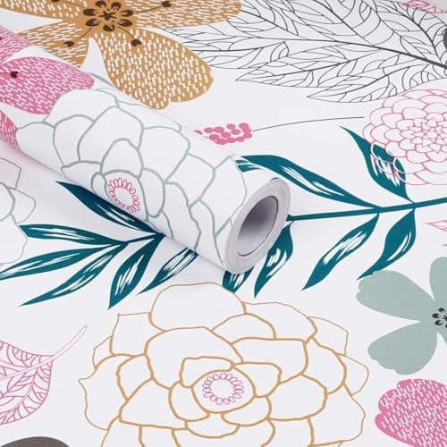 ELTON Waterproof Peel and Stick Floral Wallpaper, Self-Adhesive Vinyl Wall Covering for Bedroom, Living Room Bathroom Cabinet, Countertop (45 x 300 cms, Floral)