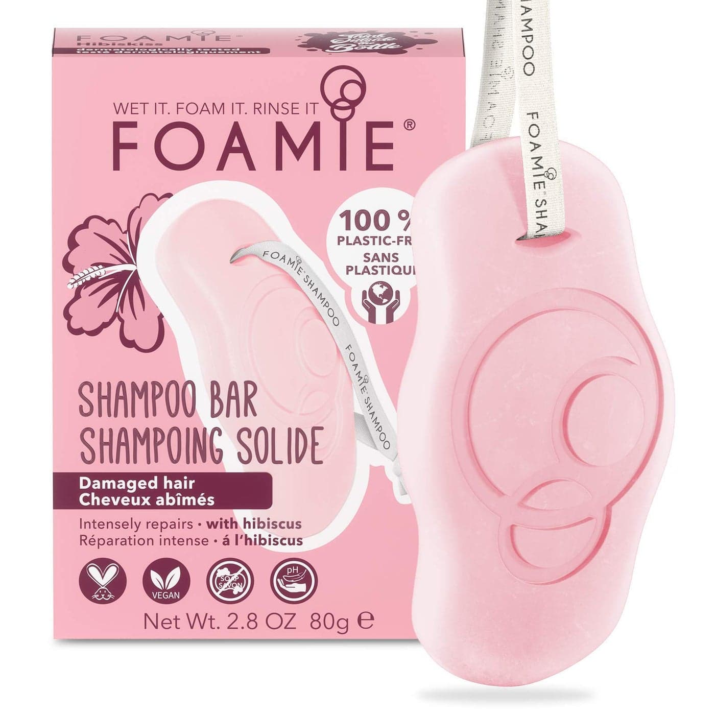 Foamie Natural Shampoo Bar SoapFree Paraben Sulfate Free Solid Shampoo For Damaged Hair Hibiscus Nettle Extract Strengthens Repair Frizzy Hair