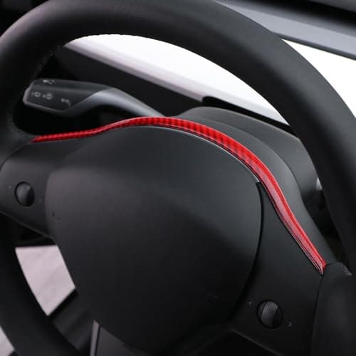 BETTERHUMZ Car Dashboard Steering Wheel Panel Trim Compatible with Tesla Model 3 20202023Model Y 20202024Carbon Fiber Cover Decor Sticker Car Interior AccessoriesRed