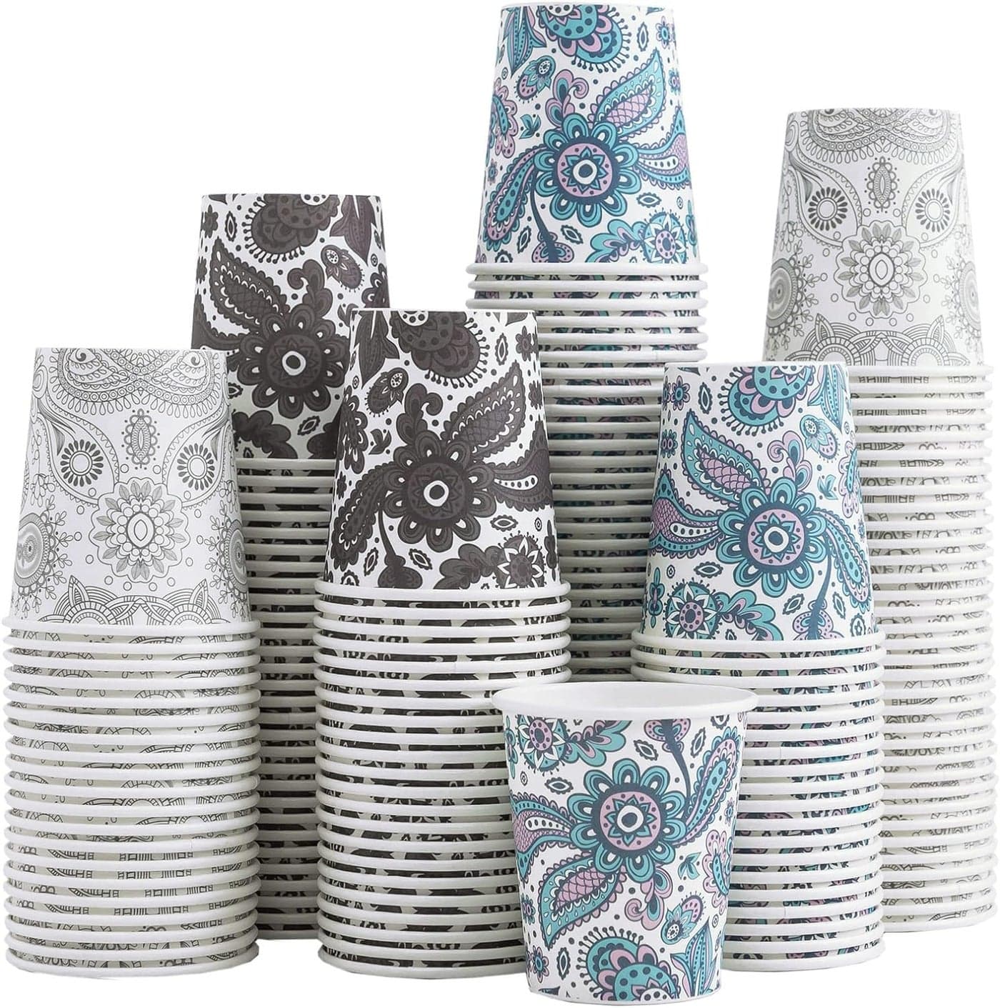 Clawsoff 300 Pack 3 oz Disposable Paper Cups Small Mouthwash 3 OZ Mini Bathroom Cups 3 Ounce for Supermarket Birthday Party Travel Events Picnic BBQ Paisley