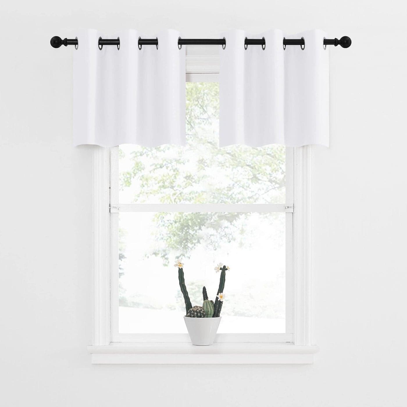 NICETOWN 50 Blackout Curtain Valances Pure White Grommet Window Curtain Toppers Room Decor Tiers for NurseryBedroomMaster RoomThanksgiving 2 Panels 42W by 18L 12 inches Header