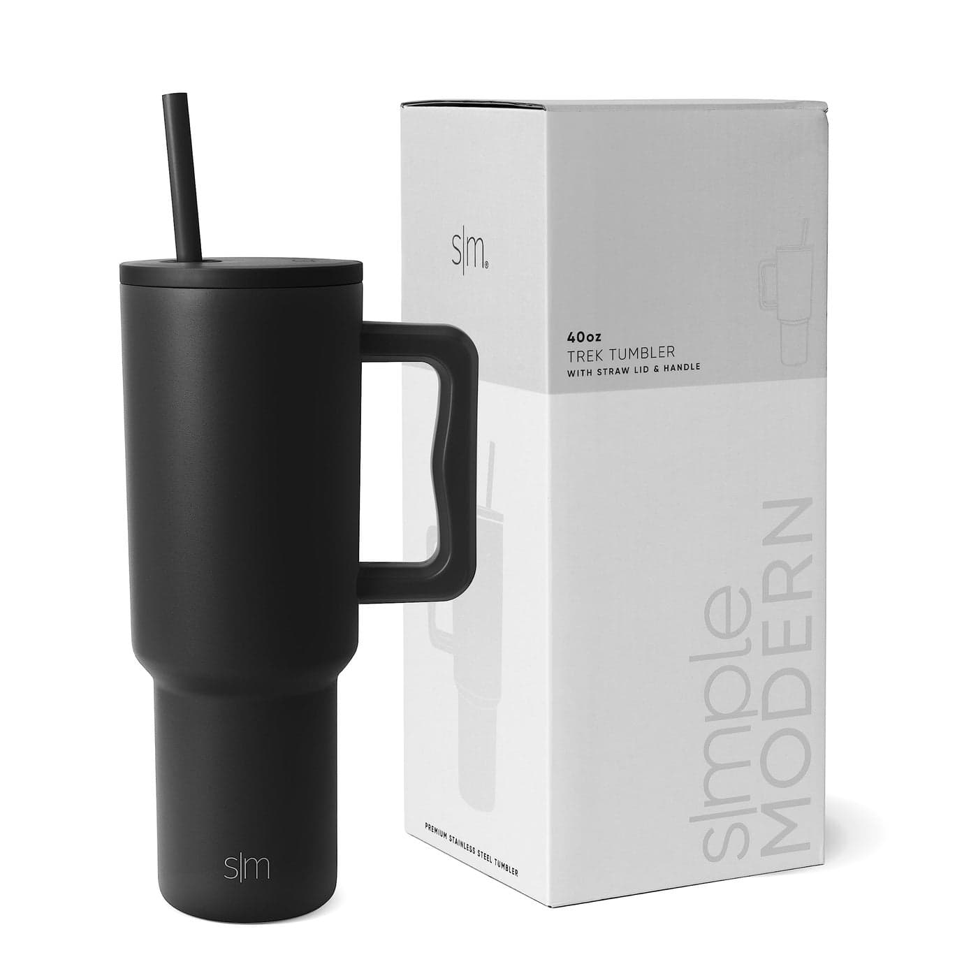 Simple Modern 40 oz Tumbler with Handle and Straw Lid | Insulated Cup Reusable Stainless Steel Water Bottle Travel Mug Cupholder Friendly | Gifts for Women Him Her | Trek Collection | Midnight Black