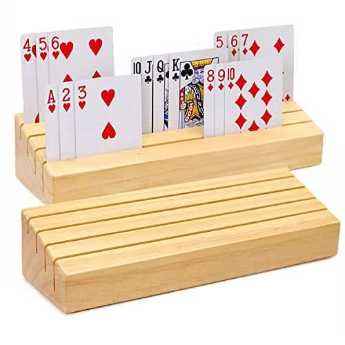 plusvivo Card Holders for Playing Cards Set of 2 Pine Solid Wooden Playing Card Holders for Adults Seniors Kids 984 X 315 X 225 Inch Uno Canasta Bridge Hand and Foot Card Holder