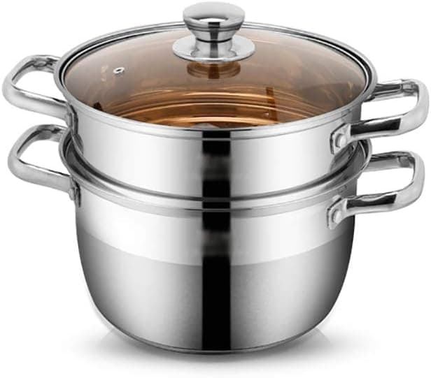 HIKI ZIKI Pot SteamerCooking PotInduction CookerCooking Steam Food Vegetable Pan SteamersCooker Stock Set Stainless Cookware Steel SoupFood Steamer for CookingDouble Layer Pan