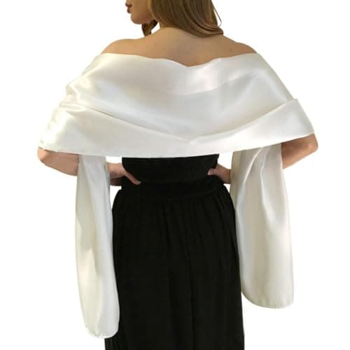 MLMW Shawls and Wraps for Women Spring Evening Dresses Satin Formal Shawl Wraps Dressy Extra Long for Wedding Party Bridal Shower Baby Shower Anniversary, Ivory