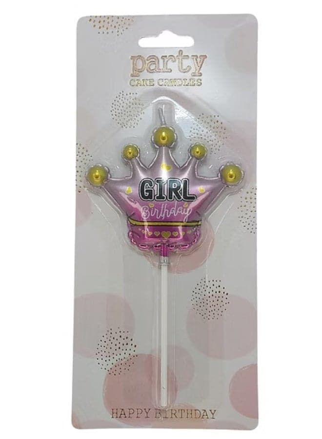 Crown-Shaped Air-Filled Cake Candle - "Girl" Design for Birthday Parties
