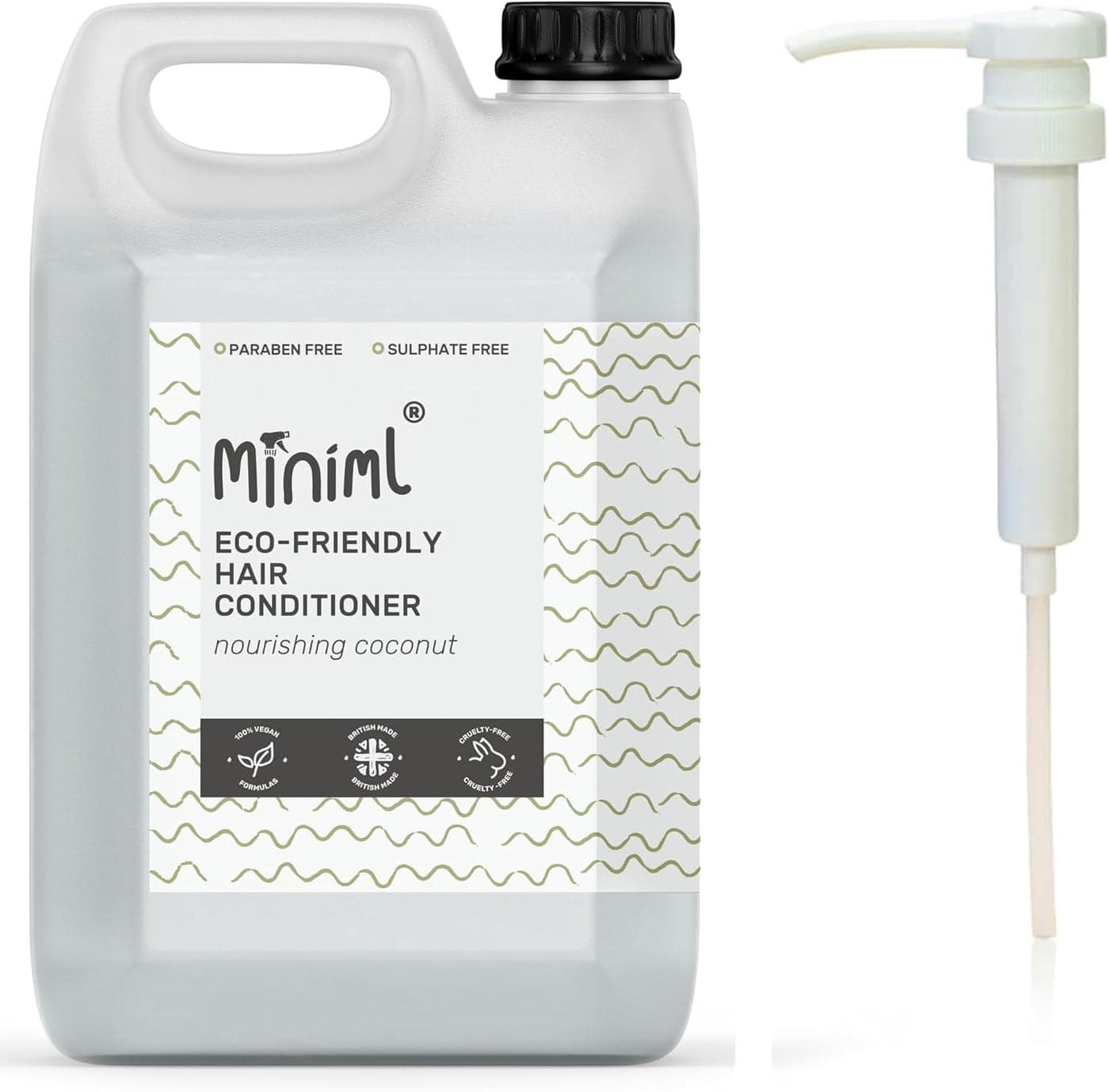 Miniml Natural Hair Conditioner Eco Friendly 5L Refill and 5L Pump Nourishing Coconut Men and Womens Sensitive Scalp Skin Cruelty Free Vegan Formula For Greasy Curly Dry Hair